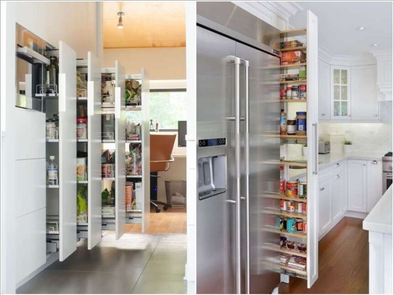 Modern small kitchen by Make Ready Homes with wood and white cabinets, stainless fridge, and sleek layout.